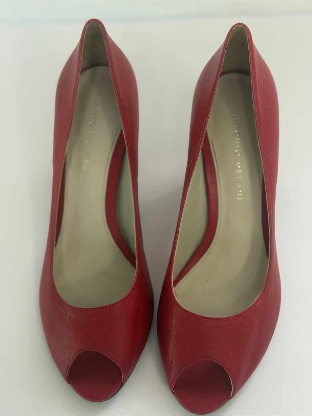 Red shoes  “Antonio Melani” , Red leather  Peep Toe Pumps, Women’s Size 7.5M. - Picture 3 of 8